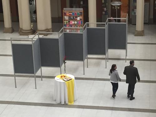 Empty poster boards in an abandoned conference